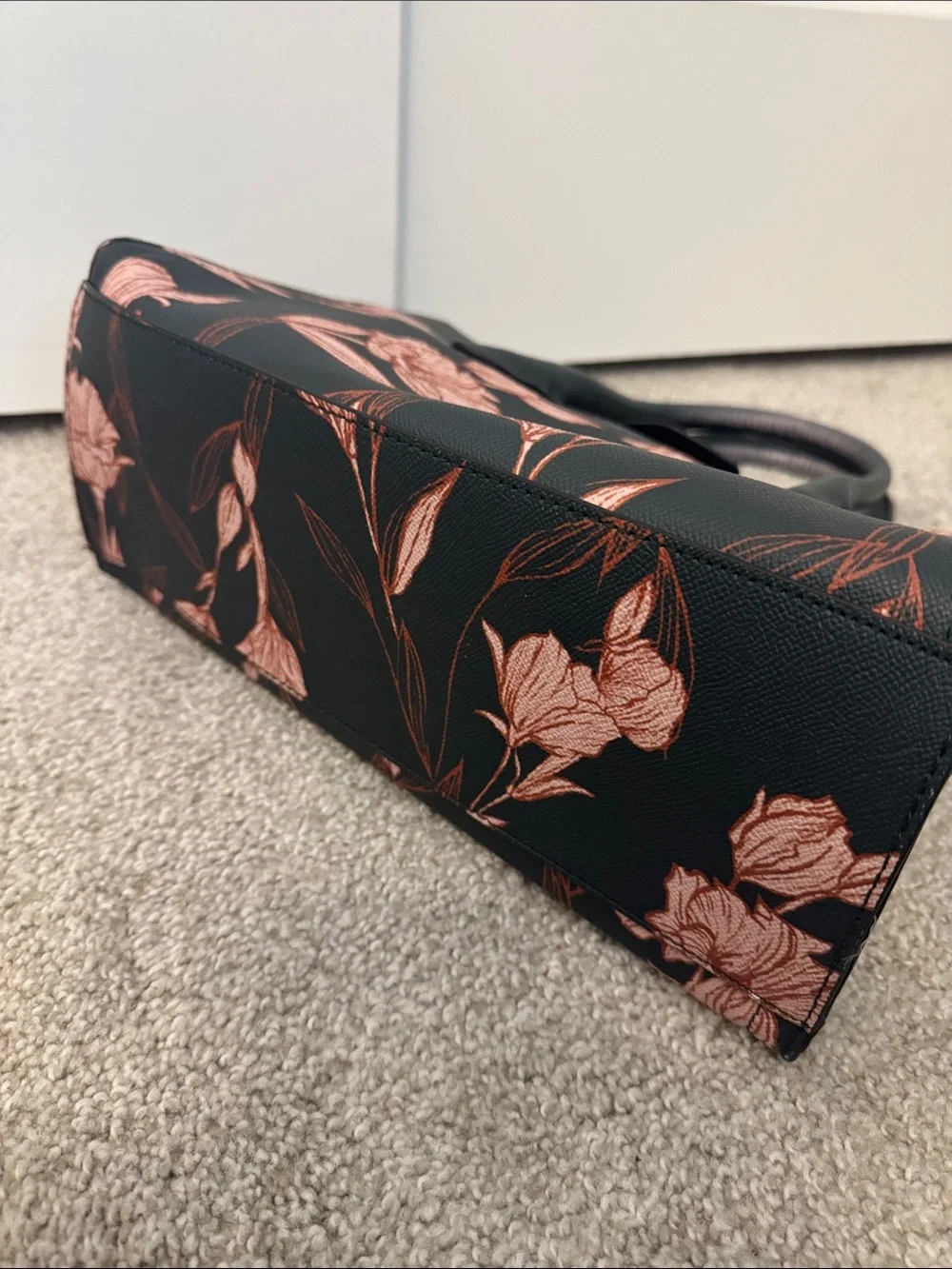 a new day Dark Green Satchel with Blush Pink Floral Print and Gold Accent